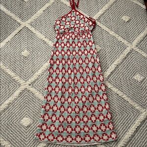 Zara Red and White Geometric Maxi Dress